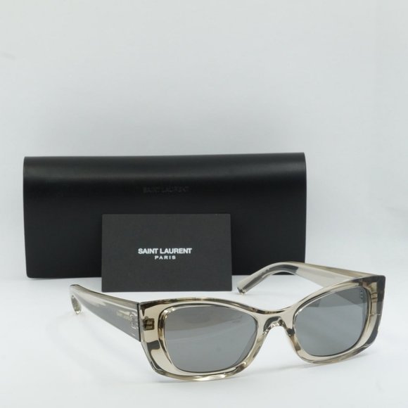 Saint Laurent SL593 003 Cat Eye Sunglasses - Beige/Silver Mirror - Picture 5 of 9